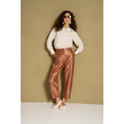 Lofty Manner Broek Pants Helvi High Rise Tapered Rh86 2 122 Caramel Dames Maat - XS