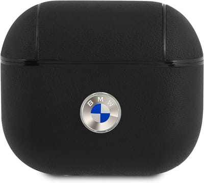 Luxe Leren Hoesje voor AirPods 3 - Zwart Echt Leer met Zilveren Logo