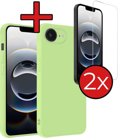 Hoesje - Met 2x Screenprotector - Geschikt voor Apple iPhone 16e / 17e - Sterk & Shockproof - Telefoon Hoes - Back Cover - Siliconen Case - Telefoonhoes - Groen