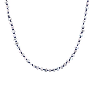 IbizaMen - heren - ketting - zoetwater zilverblauw - 6mm - verstelbaar 50cm + 5cm