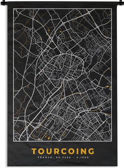 Wandkleed - Wanddoek - Frankrijk - Tourcoing - Stadskaart - Kaart - Plattegrond - 120x180 cm - Wandtapijt