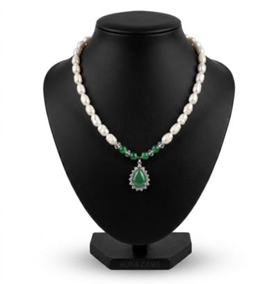 N3 Collecties Natuurlijke parelketting, ketting met schroefdraad en jade hanger voor dames