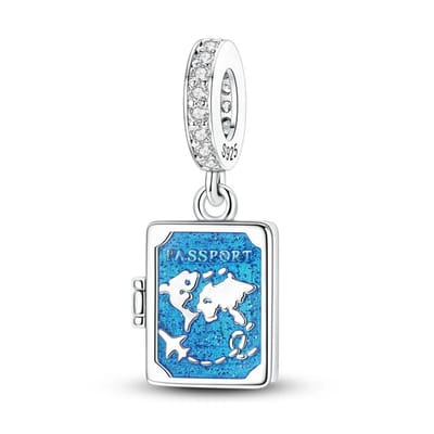 Fler® | Bedel | Past op populaire bedelarmbanden (standaard - 3mm) | Paspoort Bedel Reizen | Hangbedel Charm | 925 sterling zilver | Transparante zirkonia | Blauwe emaile | Valentijnsdag Cadeau | Sinterklaas kado | Kerstcadeau | Verjaardagsgeschenk