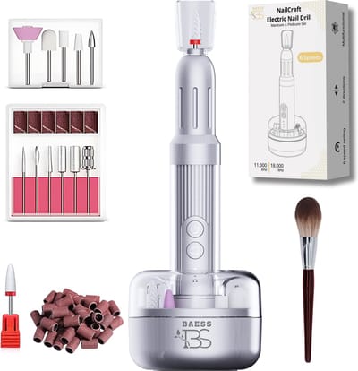 Elektrische Nagelvijl - Draadloze Nagelfrees met Oplaadstation - Manicure en Pedicure set - Nagelboor - 12 Bitjes en 35 Schuurrollen - Nail Drill - Grijs