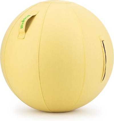 Wobblez® Sphere Zitbal 75 cm met voetpomp - Yellow kunstleer hoes - voor mensen van 185-200 cm