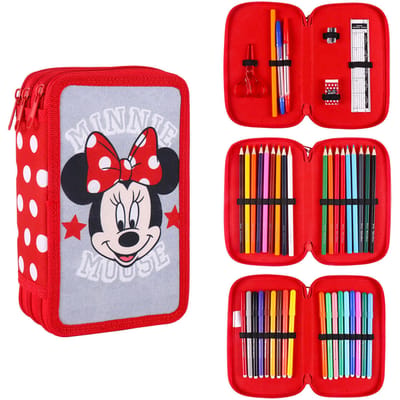 Minnie Mouse Gevulde Etui - 3 Vaks Pennenetui - 44 delig - Rood