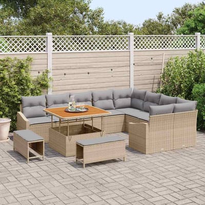 vidaXL - Tuinbank - Set - 12 - st - 7-Aantal - zitplaatsen - Beige - Poly - rattan