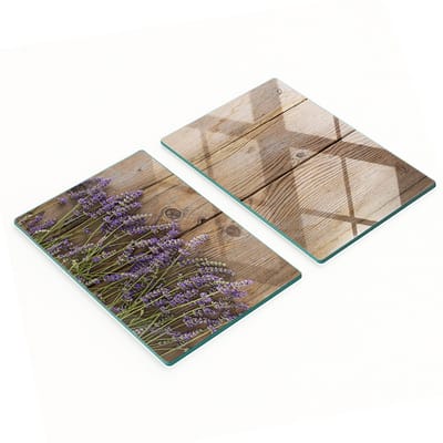 Set van 2 geharde glazen snijplanken met lavendelprint, afmetingen 2x40x52 cm