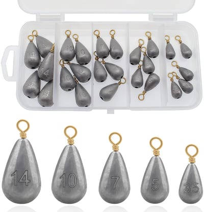 Dailygoods- Angelset 25 Stuks - Swivel - Drop Shot Gewichten - Bass Casting Gewichten - Meervalvissen - Zout- en Zoetwater - Visgewichten