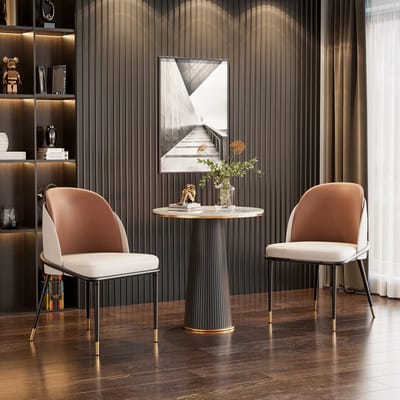 Mygroot - Eetkamerstoelen - Set van 2 - Kunstleer eetkamerstoelen - Gestoffeerd gewatteerd - Bruin -Wit - Moderne eetkamerstoelen- Rugleuning houten - Keuken make-up stoelen.