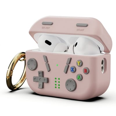 Mat roze cartoon hoesje voor oordopjes dames met game controller design en clip geschikt voor AirPods 4 siliconen hardcase beschermhoes