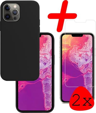 Hoesje Met 2x Screenprotector - Geschikt voor Apple iPhone 13 Pro - Sterk & Shockproof - Back Cover - Siliconen Case - Telefoon Hoes - Zwart