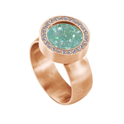 Quiges RVS Schroefsysteem Ring met Zirkonia Rosékleurig Mat 16mm met Verwisselbare Turkoois Vlokjes Schelp 12mm Mini Munt