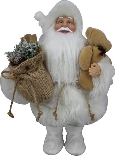 Clayre & Eef Kerstdecoratie Beeld Kerstman 15*11*30 cm Wit Kunststof Decoratief Figuur Decoratieve Accessoires Kerstdecoratie voor Binnen