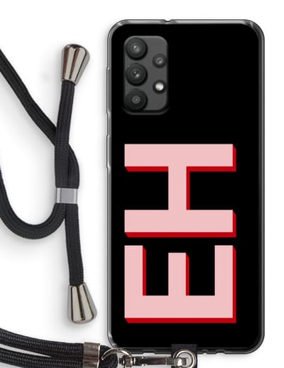 Gepersonaliseerd - Case Company® - Hoesje met koord geschikt voor Samsung Galaxy A32 4G hoesje met Koord - Monogram - Telefoonhoesje met Zwart Koord - Bescherming aan alle Kanten en Over de Schermrand