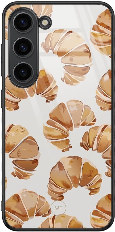 Hoesje geschikt voor Samsung Galaxy S23 - Croissant - Hard Case Zwart Back Cover - Print - Beige - Mooie Telefoonhoesjes