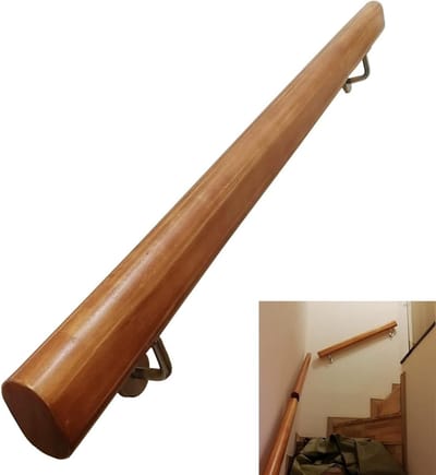 Trapleuning Massief Hout - Wandmontage Balustrade - Veiligheid Ondersteuning - Natuurlijk Hout & RVS - Tot 600 cm - Natuurlijk Hout