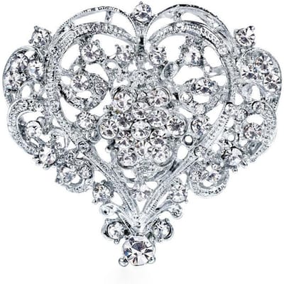 Groot Perzik Hart Dames Witte Strass Corsage Dames Strass Liefde Broche Bloemen Vasthouden Bruiloftsaccessoires white
