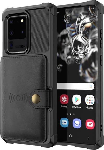 Backcover geschikt voor Samsung Galaxy S20 Ultra - Zwart - Pasjeshouder - Magneet voor Autohouder