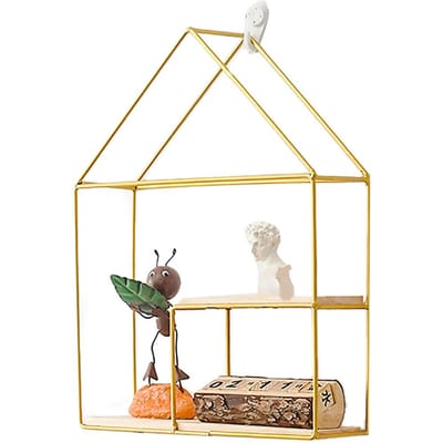 Étagère Murale en Bois et Fer Salon Cuisine Salle de Bain Élégante Exquise Étagère de Rangement Murale