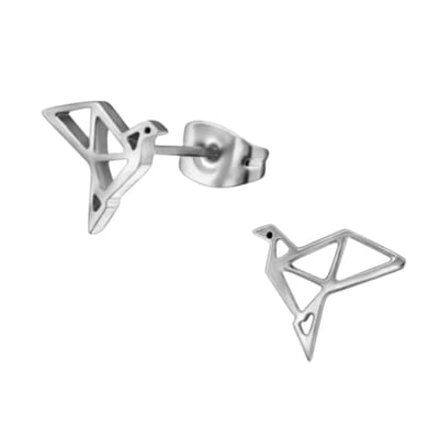 Aramat Jewels | Oorbellen | Zilverkleurige Vogel Oorbellen Origami 9mm RVS | | | |9mm | Staal | Kinderen, Volwassenen | Verkleurd niet