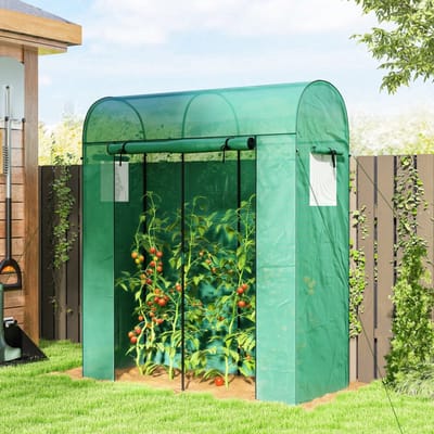 MODFU - Kweekkas - Met Oproldeur En Gaasramen - Gebogen Dak - Stalen Frame Met PE-Hoes - Groen