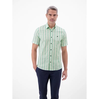 LERROS Gestreept overhemd met korte mouwen van katoenmix , Maat: XXL , Kleur: MINT WATER , 76% katoen, 24% polyester