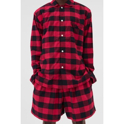 Tekla Unisex Flannel, Pyjamas Shirt Red Gingham Maat: S | Nachtmode Outlet | Unisex | Rood