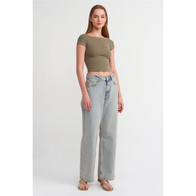Middenwaste Wijde Pijpen Katoenen Denim Jeans