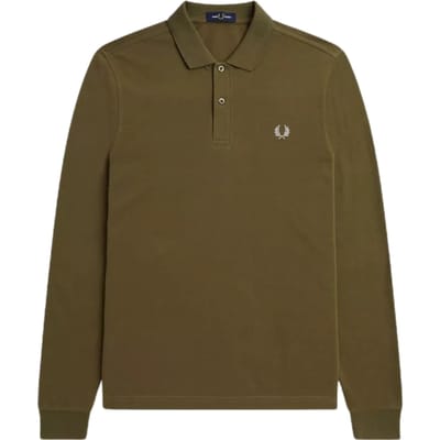Fred Perry Uniform Groen Lange Mouw Effen Poloshirt