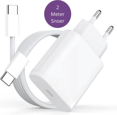 Viewr 20W USB C Adapter + USB C naar USB C Kabel - 2 Meter - Oplader Lader Stekker Kabels Oplaadkabel - gevlochten kabel