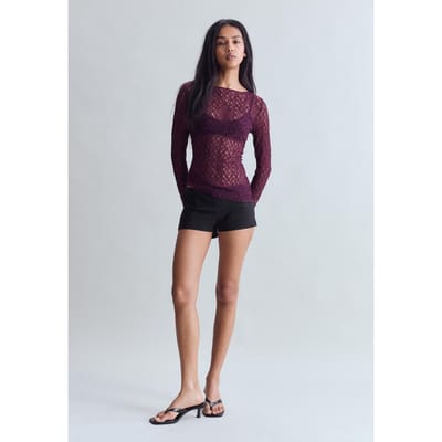 Stradivarius T-shirt van kant met lange mouw  Purper L