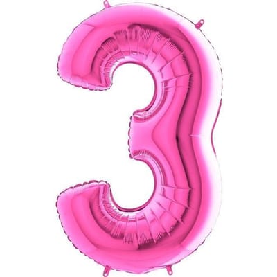Ballon en Aluminium Chiffre 3 Rose Fushia - 102 Cm Grabo