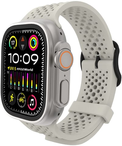Stravo Geperforeerd Siliconen Sport Bandje – Ademend & Lichtgewicht – Geschikt voor Apple Watch 42mm (Series 11/10), 41mm (Series 9/8/7), 40mm (Series 6/5/4, SE 3/2/1), 38mm (Series 3/2/1) – Starlight
