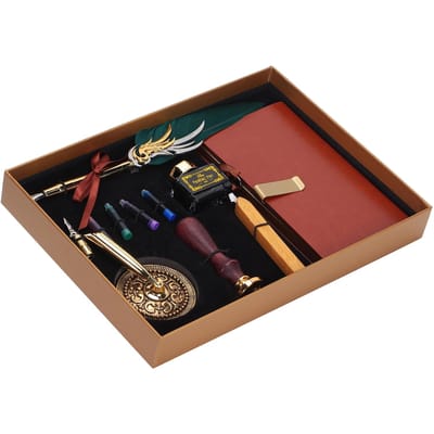 Dip Kalligrafie Pen Set Veer Inktzak Vulpen Geschenkdoos Kit met Lakstempel ToolSP139035 black
