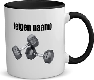 Akyol - 10 kg dumbbells met eigen naam koffiemok - theemok - zwart - Fitness - atleten/sport liefhebbers - sport - gewichten - fitness - verjaardag - cadeau - kado - 350 ML inhoud