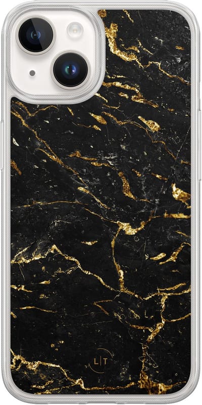 Hoesje geschikt voor iPhone 14 - Marmer zwart goud - 2in1 backcover - Marmer - Zwart, Goud - Leuke Telefoonhoesjes