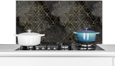 Spatscherm keuken 100x50 cm - Kookplaat achterwand Marmer - Zwart - Goud - Geometrie - Muurbeschermer - Spatwand fornuis - Hoogwaardig aluminium