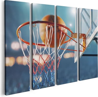 Artaza Canvas Schilderij Vierluik Basketbal in Ring - Hoepel - Bord - 80x60 - Foto Op Canvas - Canvas Print