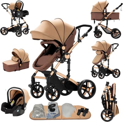 3-in-1 Kinderwagen met Omkeerbare Duwbeugel en Opvouwbaar Ontwerp