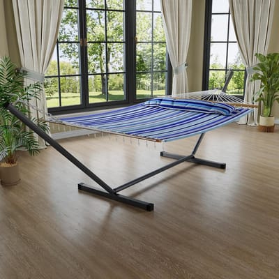 2-Persoons Hangmat met Standaard - Luxe Outdoor Hangmat - Max. 204 kg - 145 cm Breed - Blauw