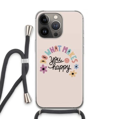 Case Company® - Hoesje met koord geschikt voor iPhone 13 Pro hoesje met Koord - Happy days - Telefoonhoesje met Zwart Koord - Bescherming aan alle Kanten en Over de Schermrand