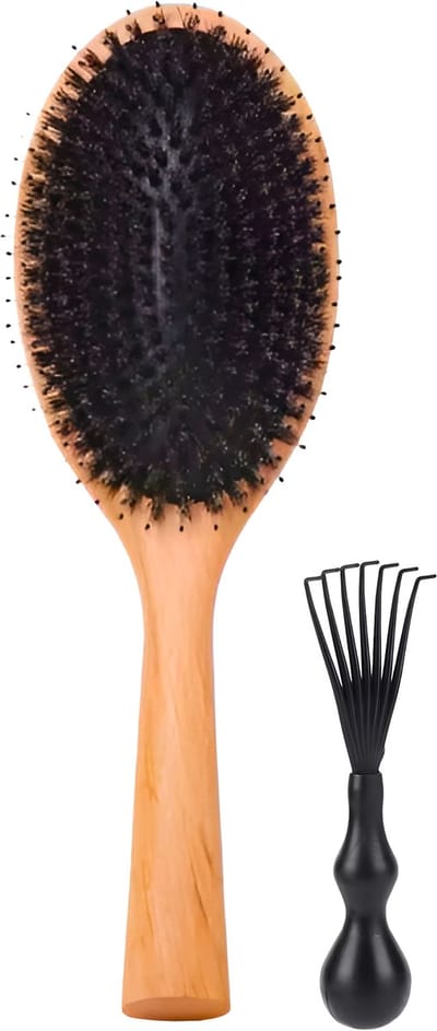 Guardian Beauty Antiklet - Borstel met houten - Everzwijnharen - Beukenhouten - Hoofdhuidmassageborstel voor Pluisvermindering + Inclusief Haarborstelreiniger