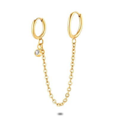 Twice As Nice Oorbel per stuk in goudkleurig edelstaal, 2 oorringen, ketting, kristal