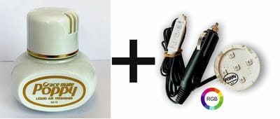 POPPY GRACE MATE® Luchtverfrisser Jasmijn 150ml – Inclusief LED RGB Lampje met Aanstekerplug 12-24V – Luxe Auto Air Freshener – Langdurige Bloemige Geur