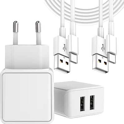Usb Oplader 2 Poorten met 2x usb naar usb C Kabel 1 Meter - 12w - Lader voor Clara BW Libra Colour Paperwhite 5 Scribe & Galaxy Tab A7 Tab A8 Tab A9