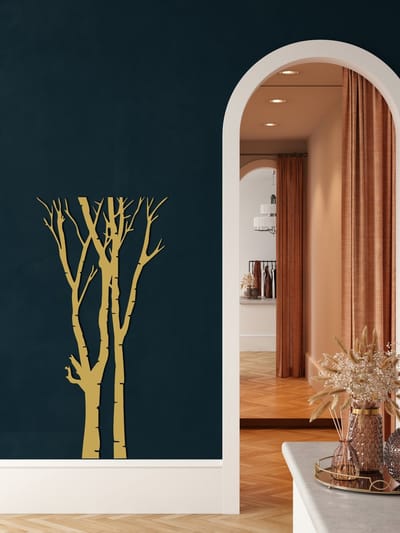 Wanddecoratie | Boom / Tree   | Metal - Wall Art | Muurdecoratie | 2 panelen wandversieringen | Woonkamer |Gouden| 75x150cm