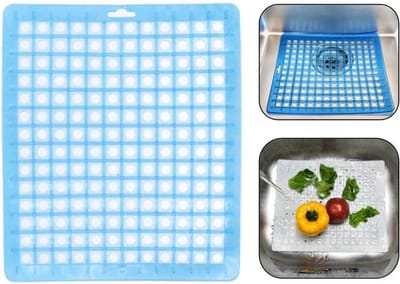 PD® - Gootsteenmat Rechthoekig / Vierkant - Spoelbakmat - Transparant - Blauw - 25x29cm