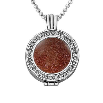 Quiges - Munthouder met Ketting en Munt 25mm Cat's Eye Glitters Bruin - Zilverkleurig met Zirkonia - EPRHZ733