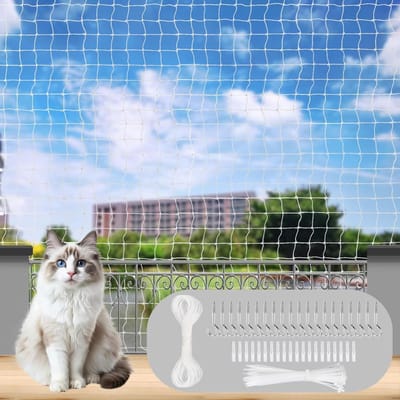 GMMG Kattennet voor balkon, kattennet, draadversterkt, 2 x 3 m, kattenbeschermingsnet zonder boren, balkonnet, kattenbescherming, balkon, kattennet voor het beveiligen van balkon, terras, ramen